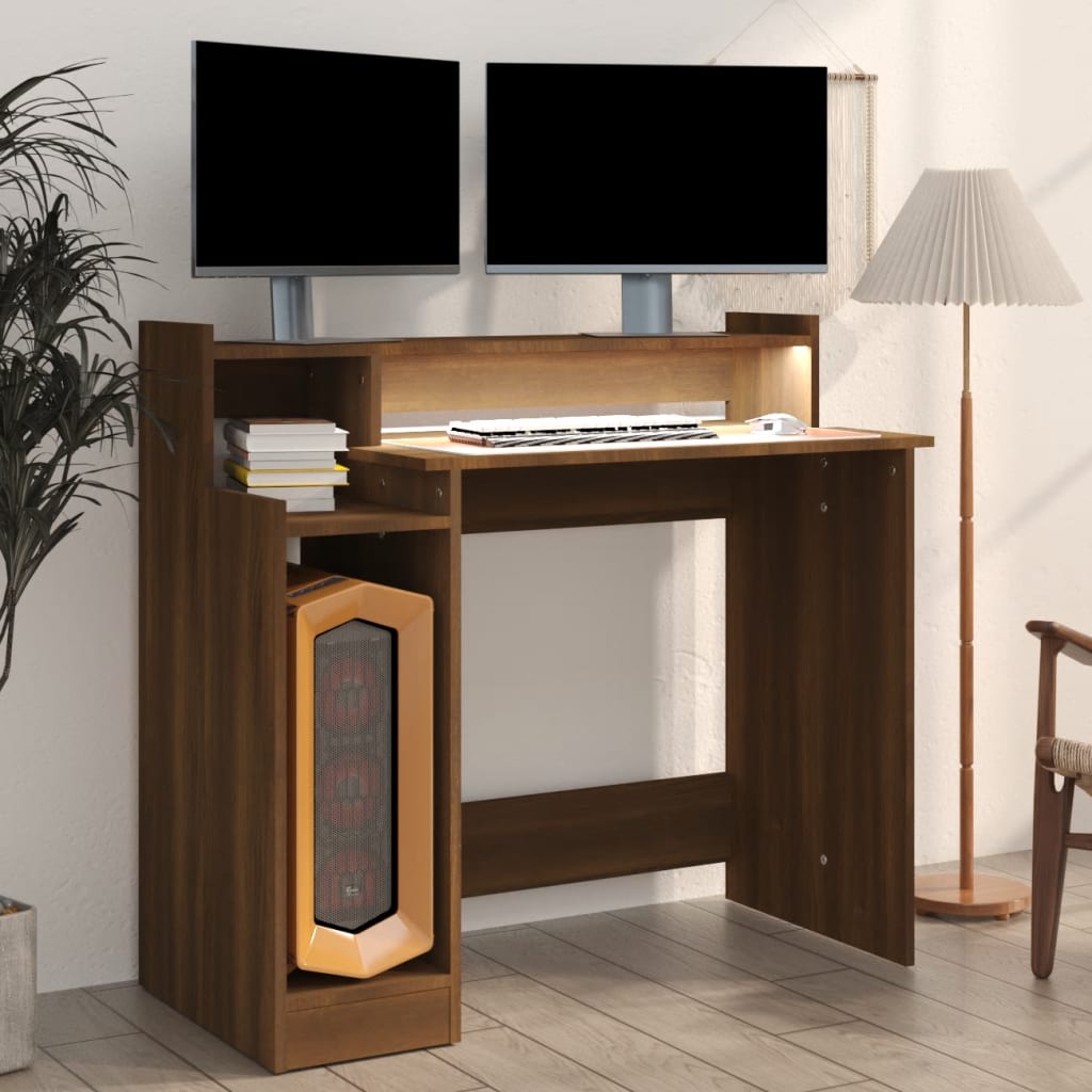 Schreibtisch mit LEDs Braun Eiche 97x90x45 cm Holzwerkstoff