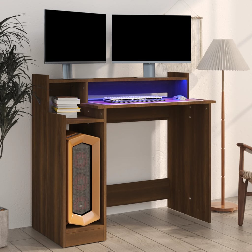 Schreibtisch mit LEDs Braun Eiche 97x90x45 cm Holzwerkstoff