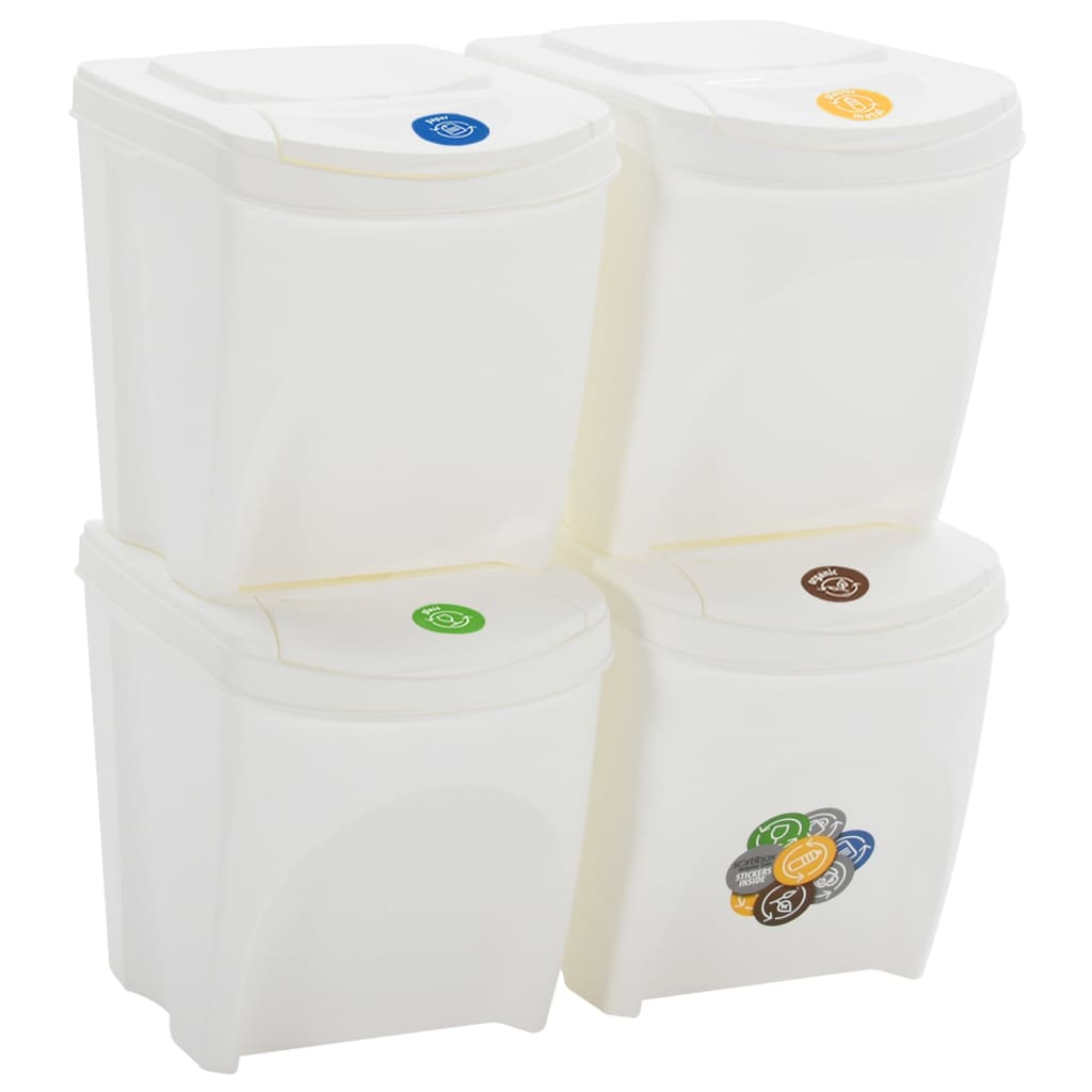 Stapelbare Mülleimer 4 Stk. Weiß 100 L Polypropylen