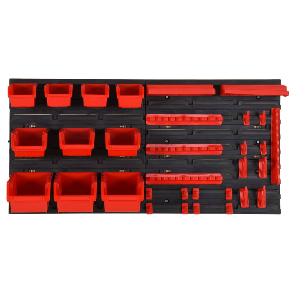35-tlg Stapelboxen-Wandregal Rot & Schwarz 77x39cm Polypropylen