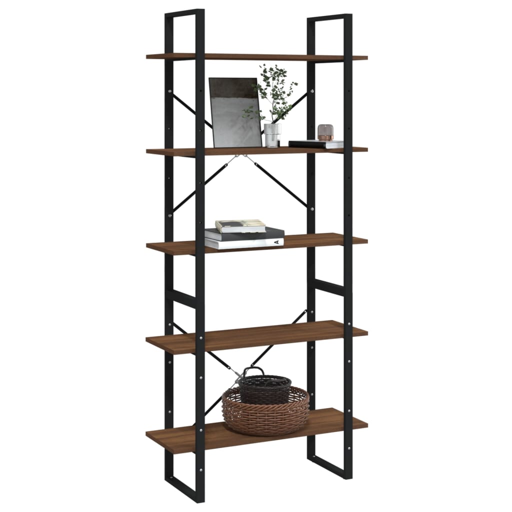 Bücherregal 5 Fächer Braun Eiche 80x30x175 cm Holzwerkstoff