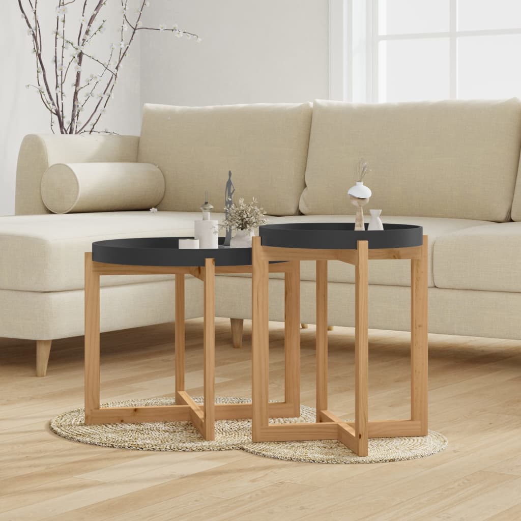 Couchtische 2 Stk. Schwarz Holzwerkstoff und Massivholz Kiefer