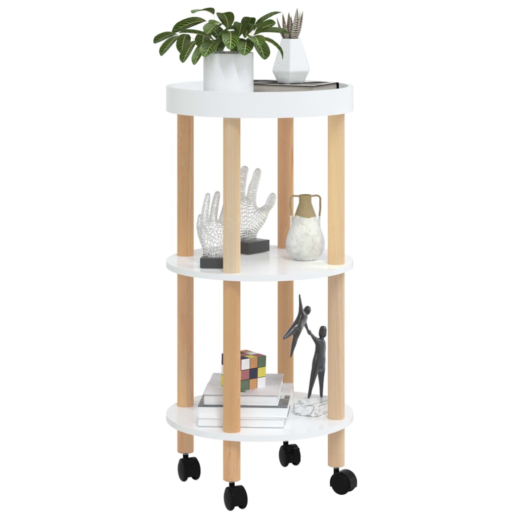 Servierwagen 3 Etagen Weiß 38x38x82cm Holzwerkstoff Kiefernholz