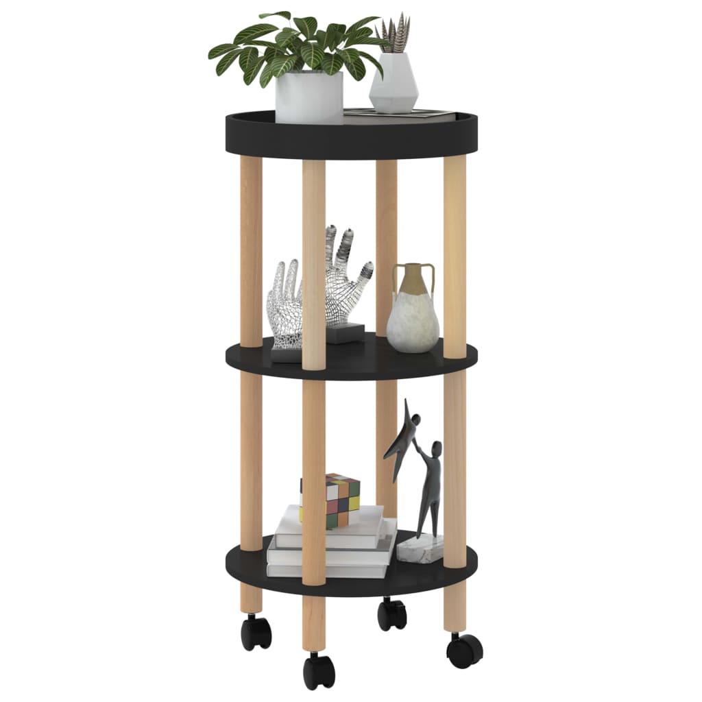 Servierwagen 3 Etagen Schwarz 38x38x82 cm Holzwerkstoff & Holz