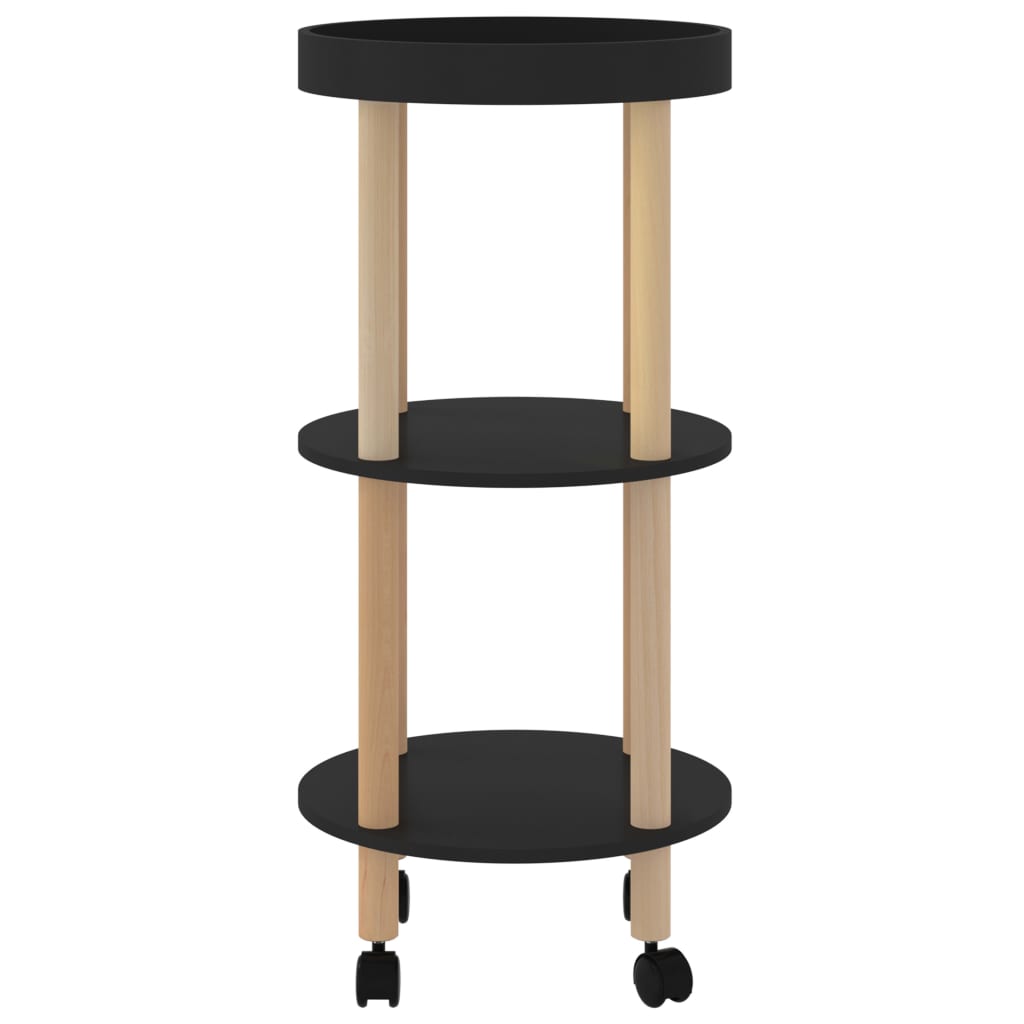 Servierwagen 3 Etagen Schwarz 38x38x82 cm Holzwerkstoff & Holz