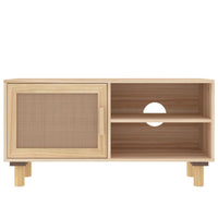 Thumbnail for TV-Schrank Braun 80x30x40 cm Massivholz Kiefer und Natur-Rattan