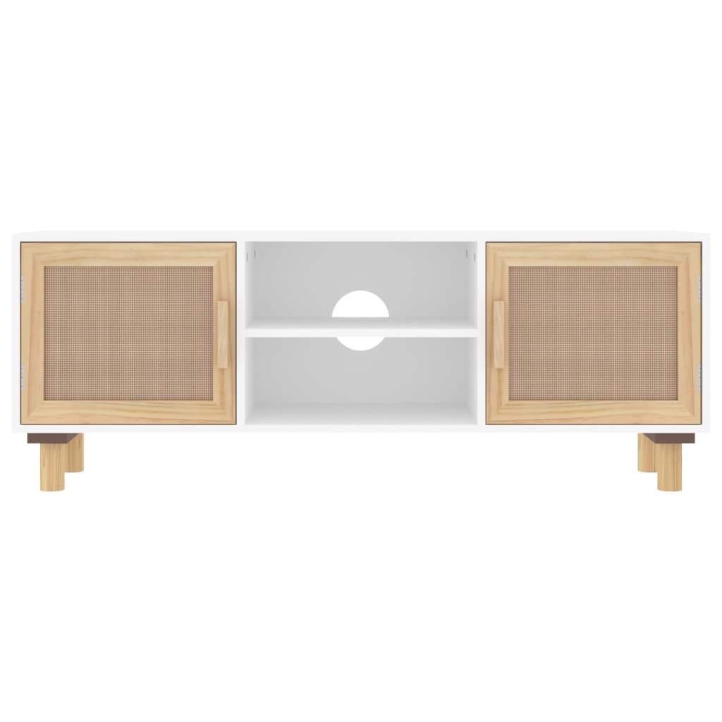 TV-Schrank Weiß 105x30x40 cm Massivholz Kiefer Natur-Rattan