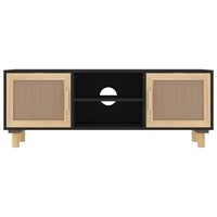 Thumbnail for TV-Schrank Schwarz 105x30x40 cm Massivholz Kiefer Natur-Rattan