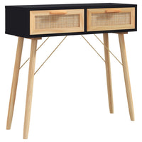 Thumbnail for Konsolentisch Schwarz 80x30x75cm Massivholz Kiefer Natur-Rattan