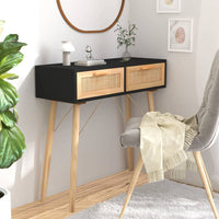 Thumbnail for Konsolentisch Schwarz 80x30x75cm Massivholz Kiefer Natur-Rattan