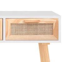 Thumbnail for Konsolentisch Weiß 105x30x75 cm Massivholz Kiefer Natur-Rattan