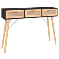 Thumbnail for Konsolentisch Schwarz 105x30x75cm Massivholz Natur-Rattan