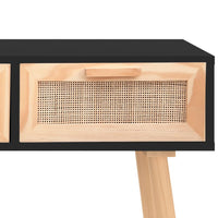 Thumbnail for Konsolentisch Schwarz 105x30x75cm Massivholz Natur-Rattan