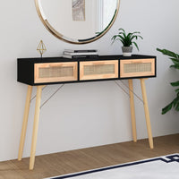Thumbnail for Konsolentisch Schwarz 105x30x75cm Massivholz Natur-Rattan