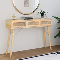 Thumbnail for Konsolentisch Braun 105x30x75 cm Massivholz Kiefer Natur-Rattan