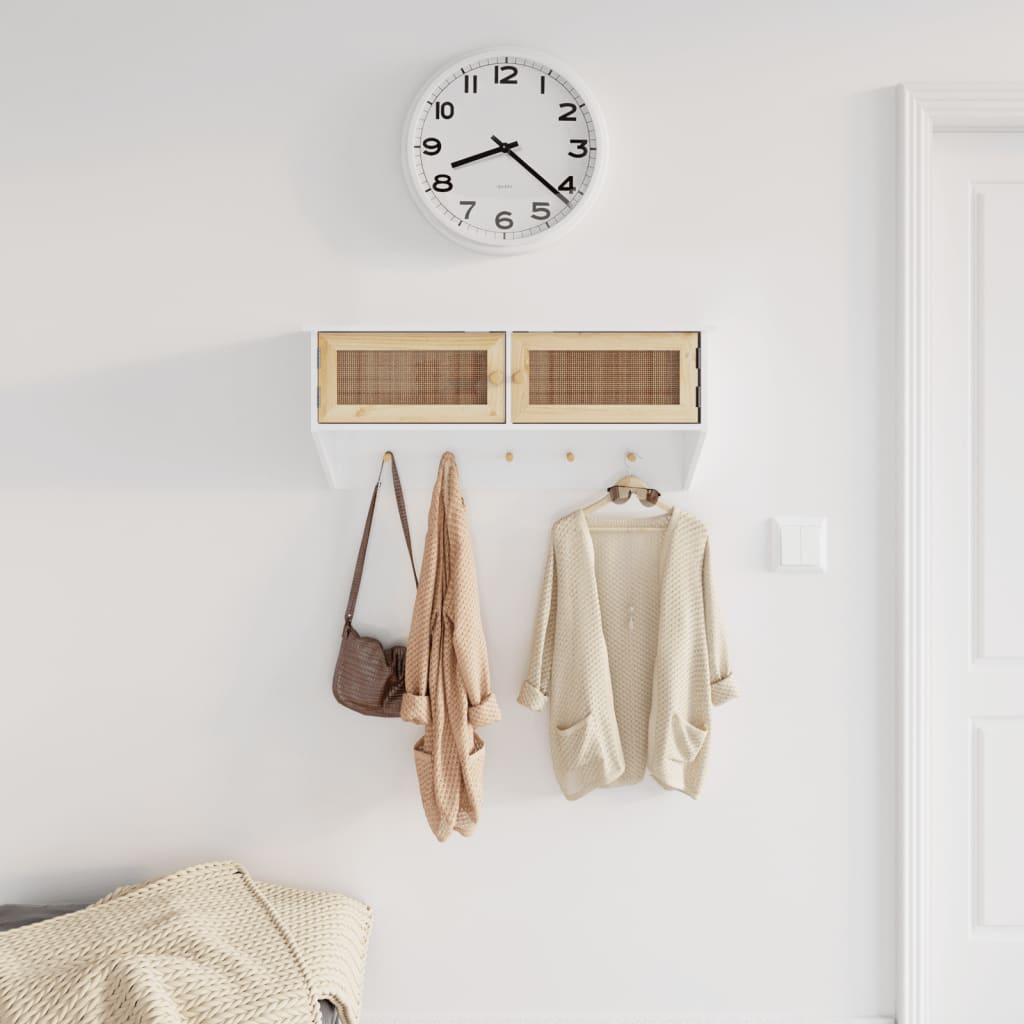 Wandgarderobe Weiß Holzwerkstoff und Rattan Natur