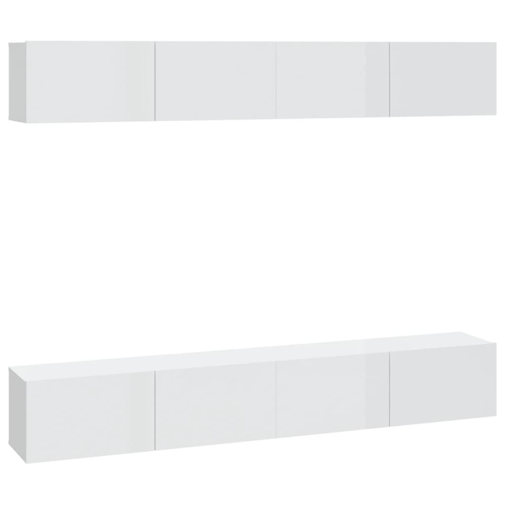 TV-Wandschränke 4 Stk. Hochglanz-Weiß 100x30x30 cm