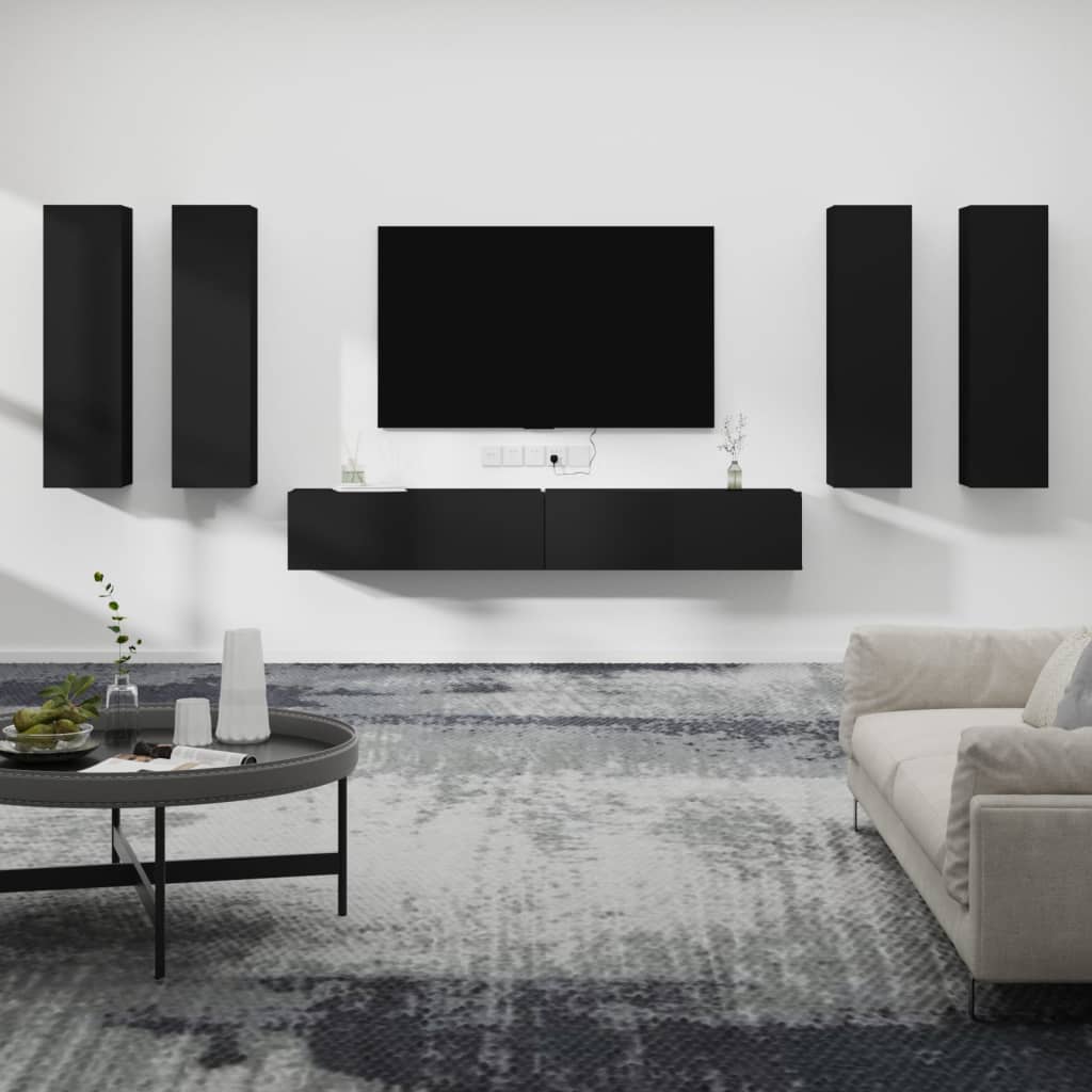 6-tlg. TV-Schrank-Set Schwarz Holzwerkstoff