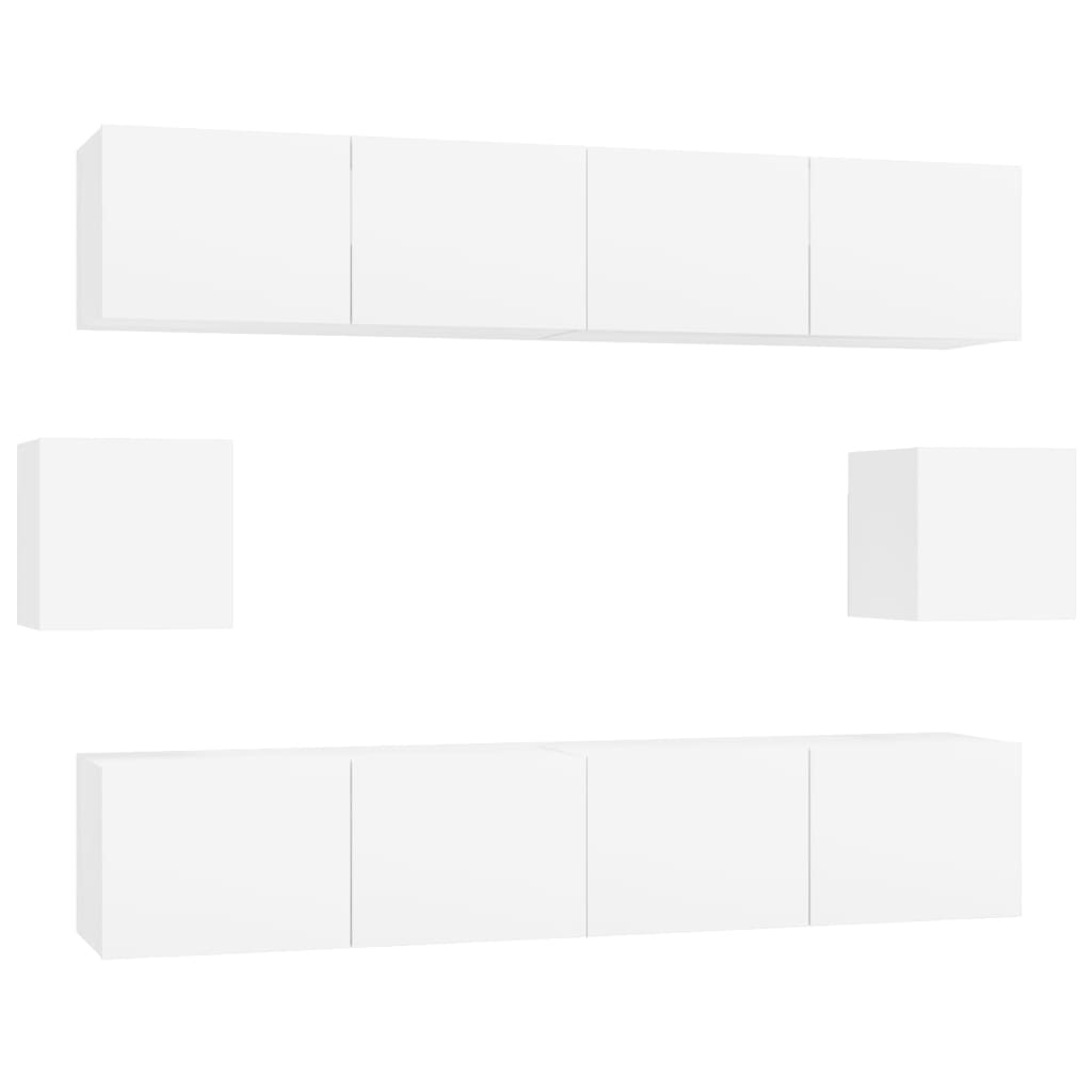 6-tlg. TV-Schrank-Set Hochglanz-Weiß Holzwerkstoff