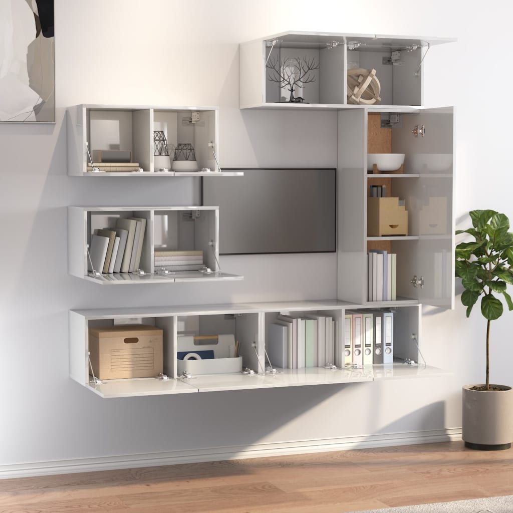 6-tlg. TV-Schrank-Set Hochglanz-Weiß Holzwerkstoff