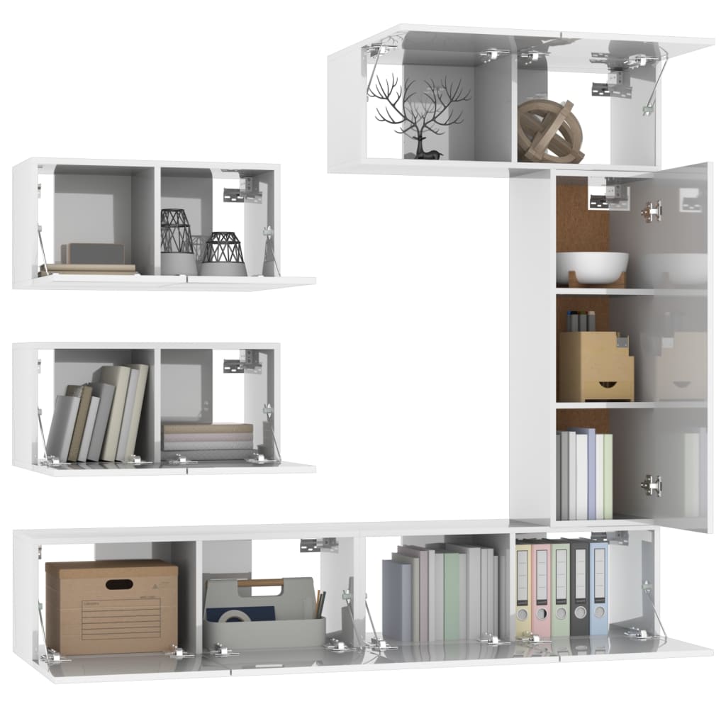 6-tlg. TV-Schrank-Set Hochglanz-Weiß Holzwerkstoff