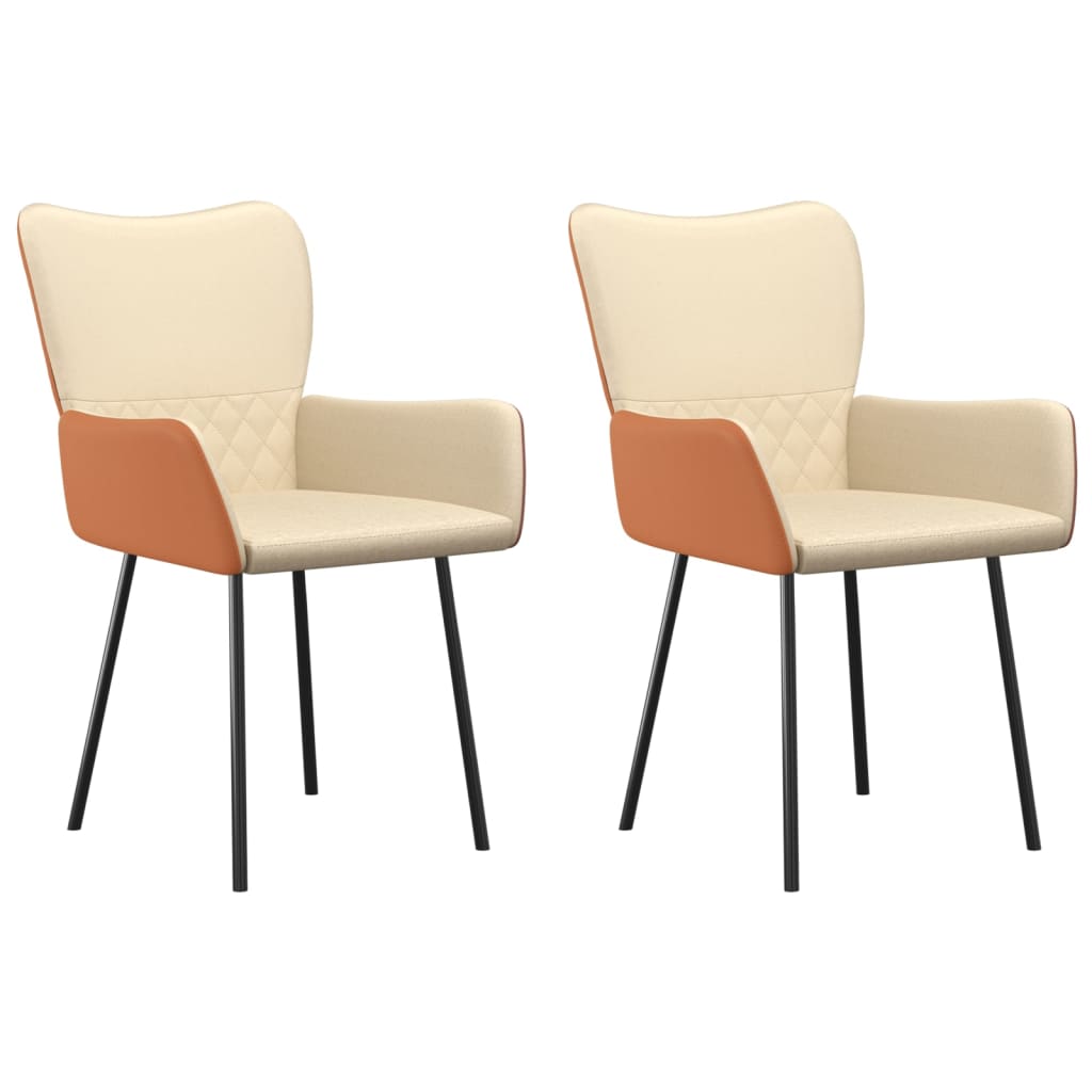 Esszimmerstühle 2 Stk. Creme Stoff und Kunstleder