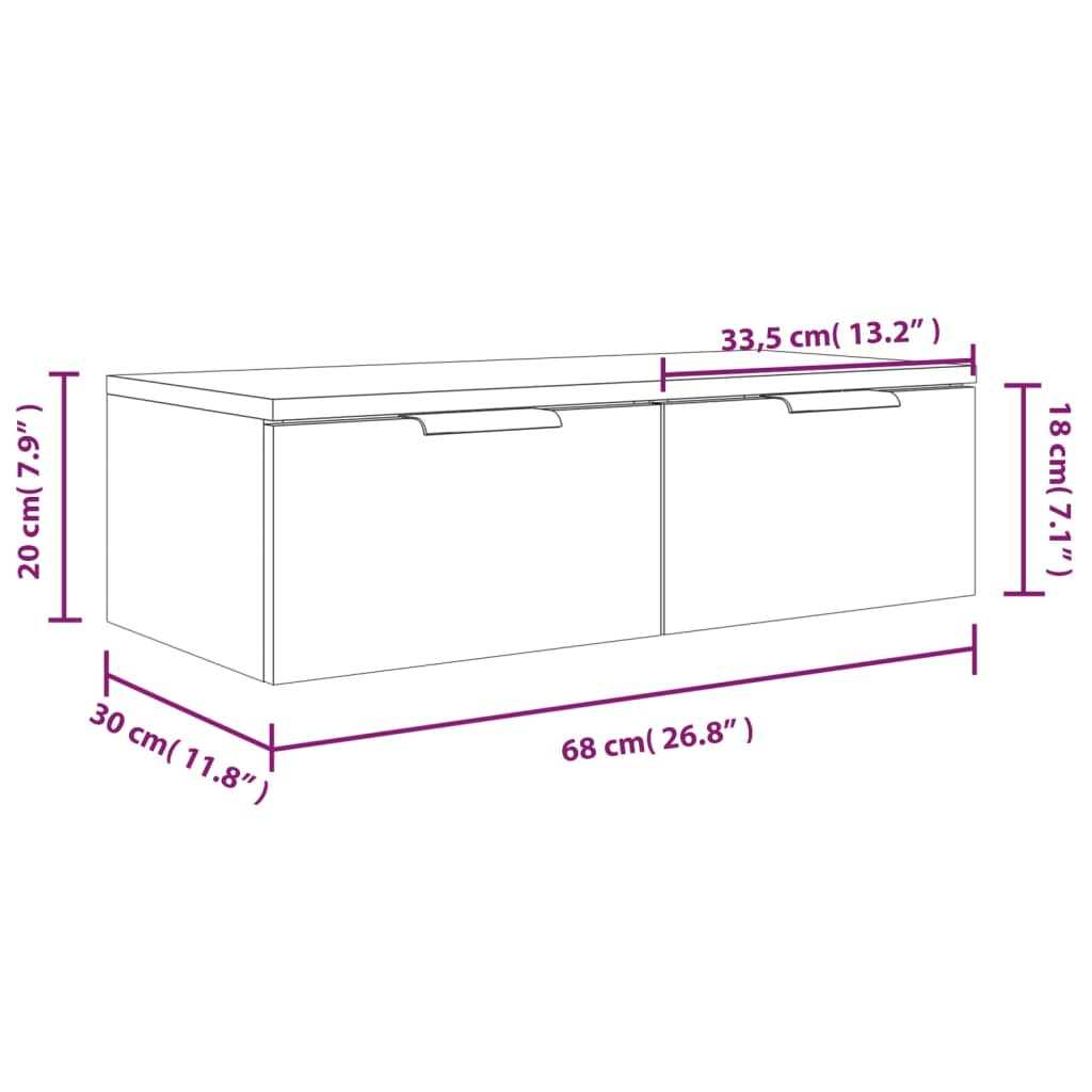 Wandschränke 2 Stk. Hochglanz-Weiß 68x30x20 cm Holzwerkstoff