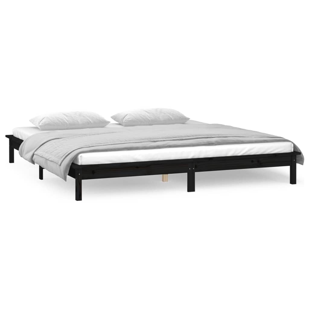 Massivholzbett mit LEDs Schwarz 180x200 cm 6FT Super King