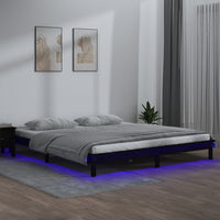 Thumbnail for Massivholzbett mit LEDs Schwarz 180x200 cm 6FT Super King