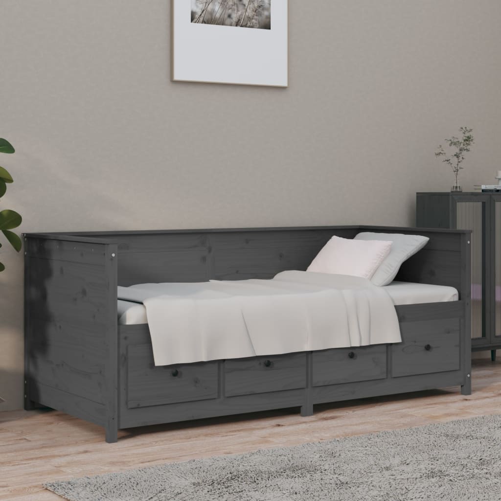 Tagesbett Grau 100x200 cm Massivholz Kiefer