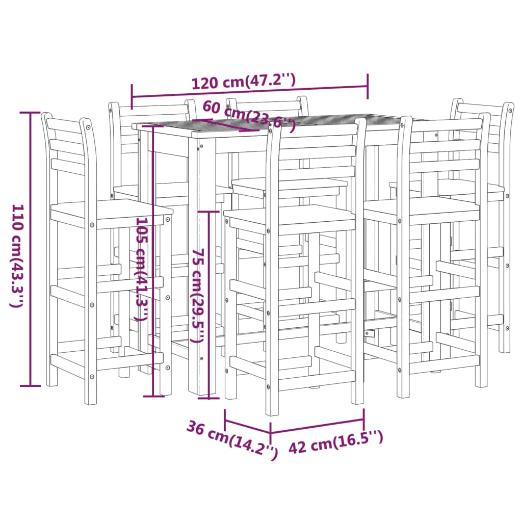 7-tlg. Gartenbar-Set Massivholz Akazie