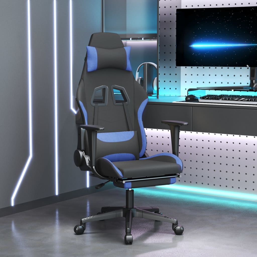 Gaming-Stuhl mit Fußstütze Drehbar Schwarz und Blau Stoff