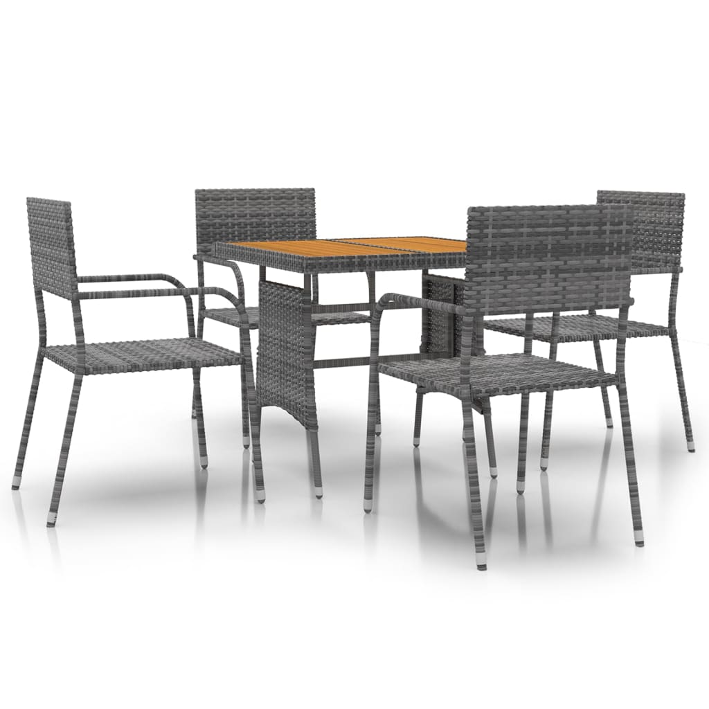 5-tlg. Garten-Essgruppe Poly Rattan Grau