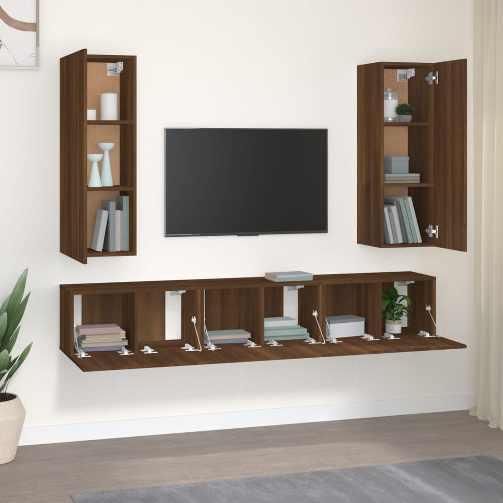 5-tlg. TV-Schrank-Set Braun Eichen-Optik Holzwerkstoff