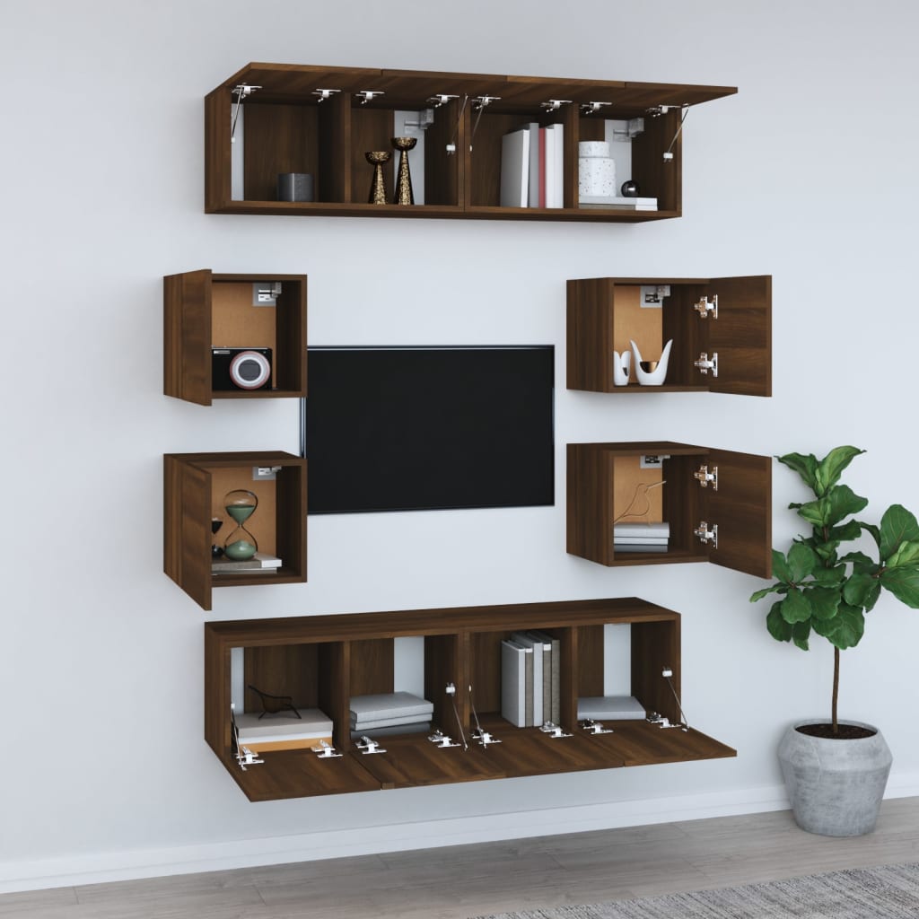 8-tlg. TV-Schrank-Set Braun Eichen-Optik Holzwerkstoff