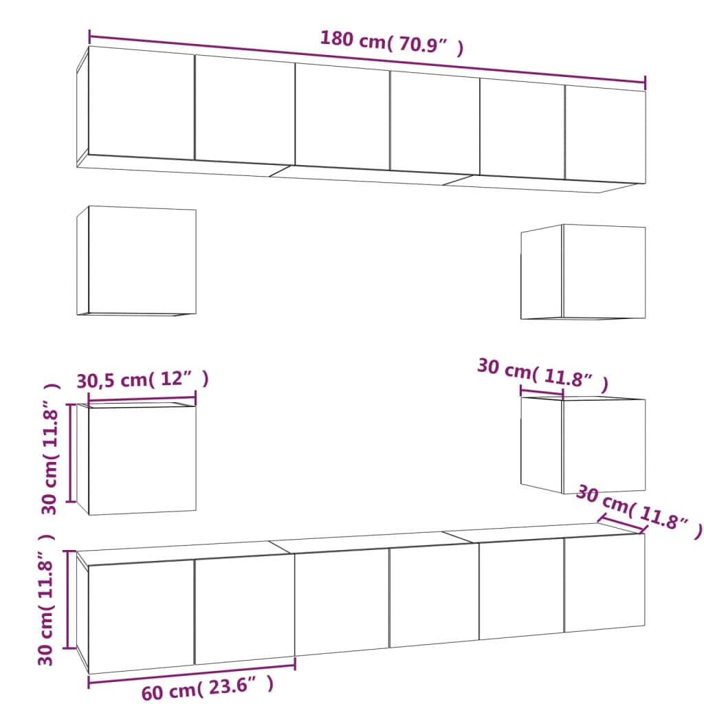 10-tlg. TV-Schrank-Set Räuchereiche Holzwerkstoff