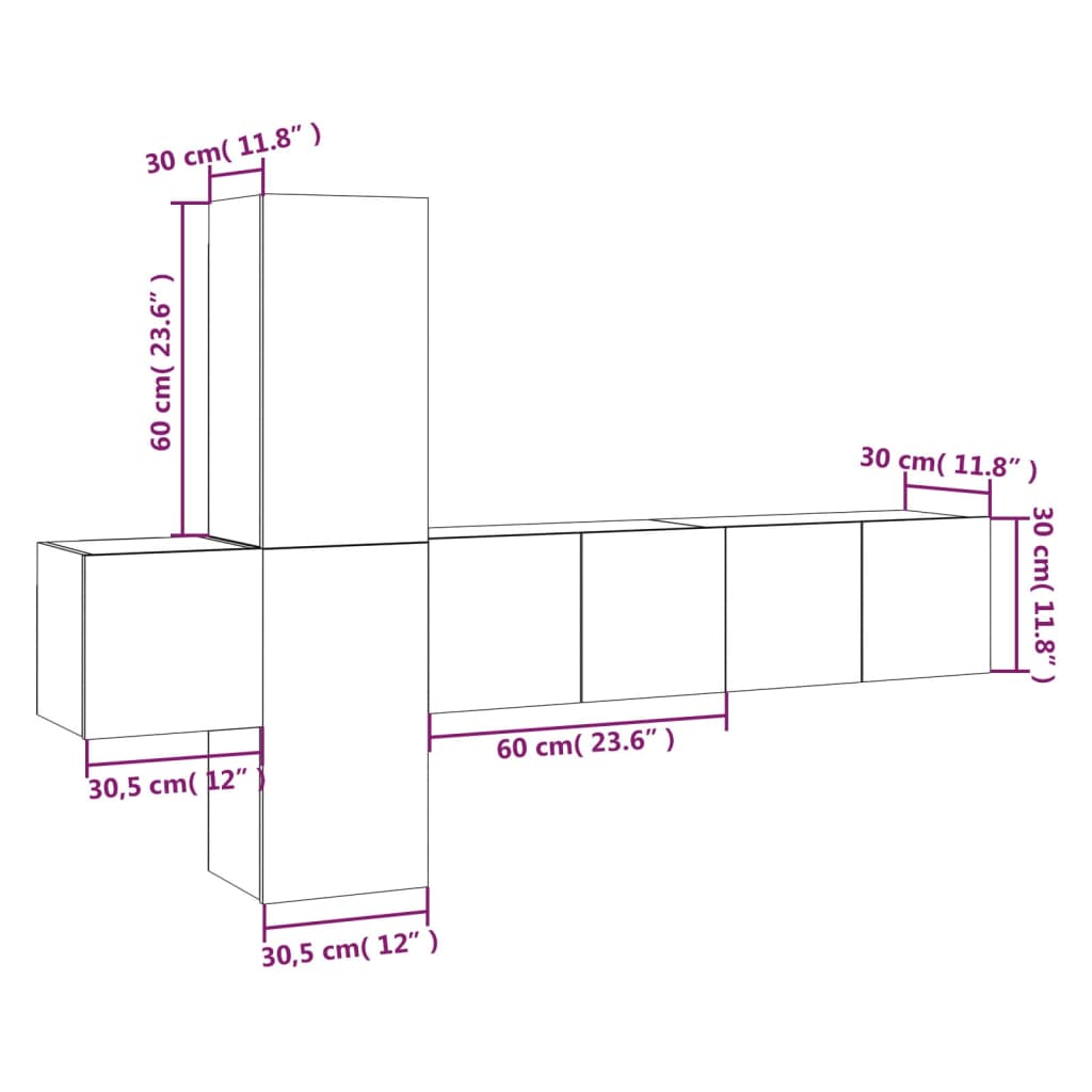 5-tlg. TV-Schrank-Set Braun Eichen-Optik Holzwerkstoff