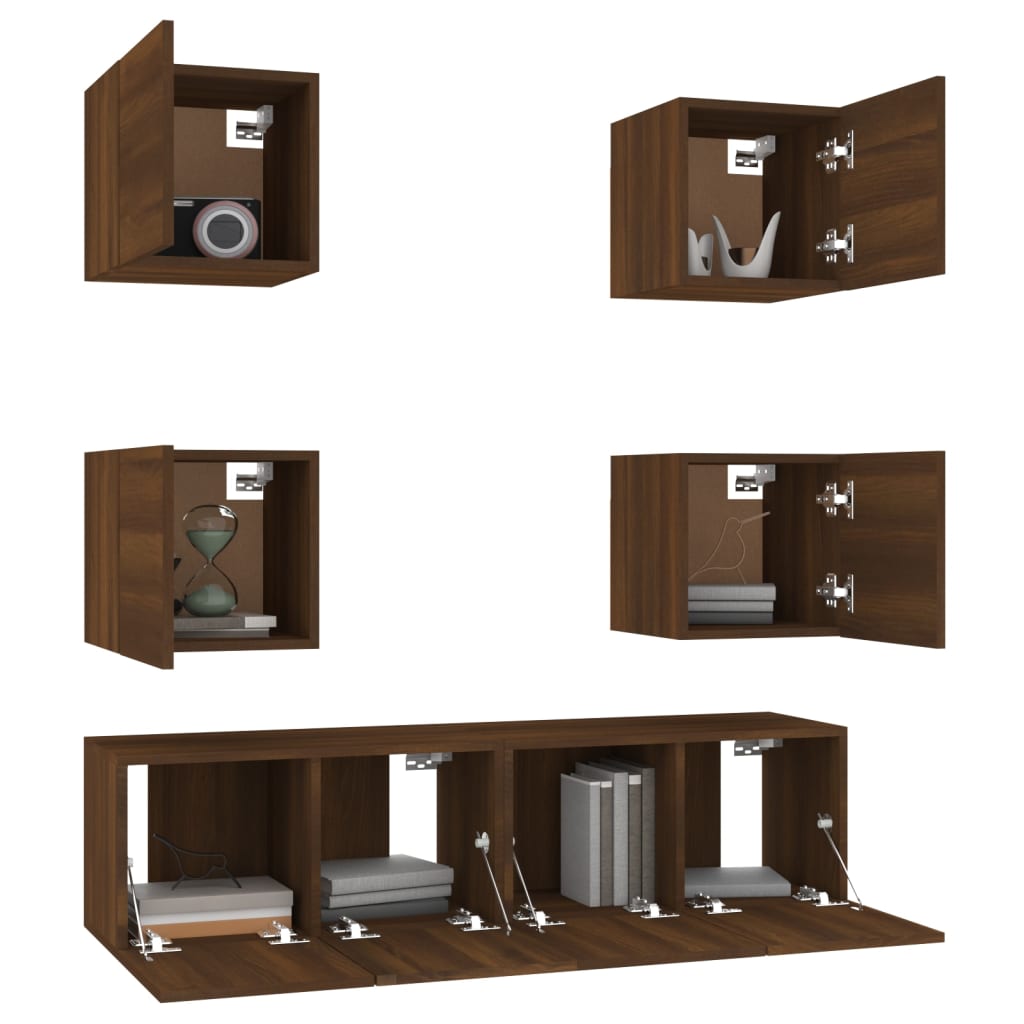 6-tlg. TV-Schrank-Set Braun Eichen-Optik Holzwerkstoff