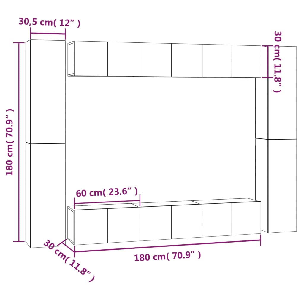 10-tlg. TV-Schrank-Set Räuchereiche Holzwerkstoff