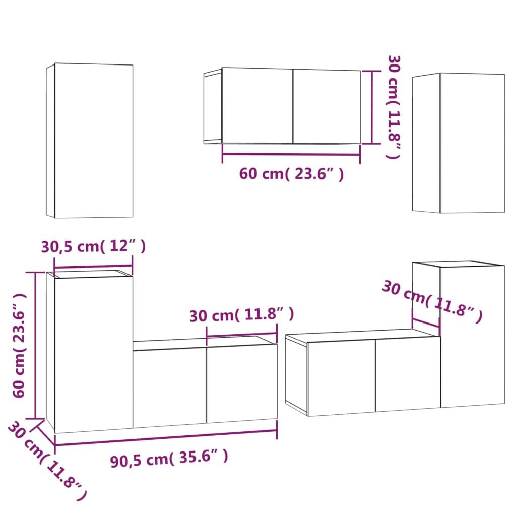 7-tlg. TV-Schrank-Set Räuchereiche Holzwerkstoff