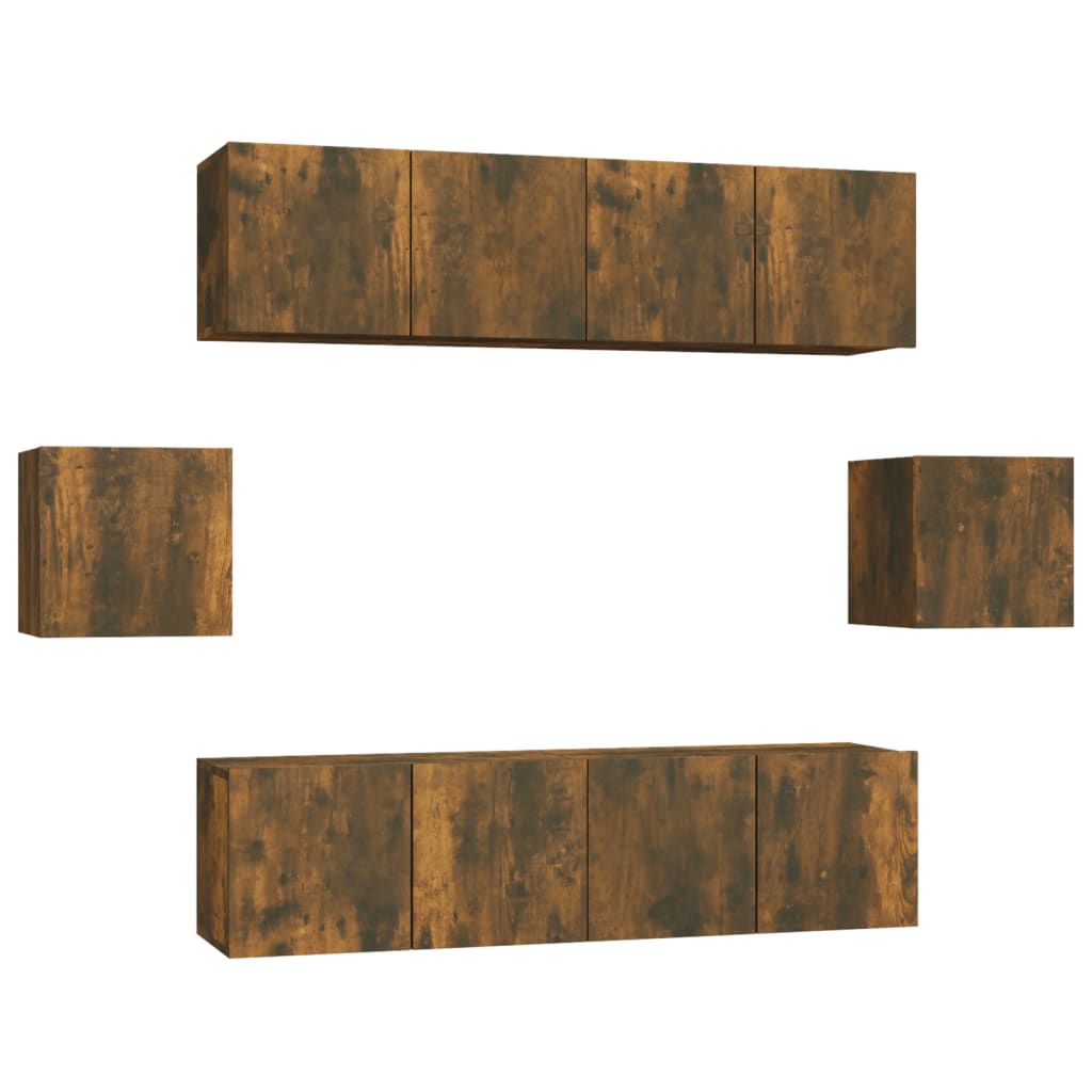 6-tlg. TV-Schrank-Set Räuchereiche Holzwerkstoff