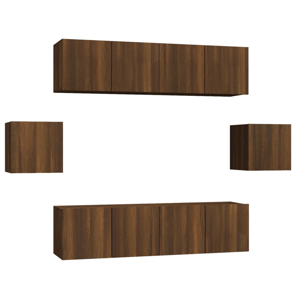6-tlg. TV-Schrank-Set Braun Eichen-Optik Holzwerkstoff
