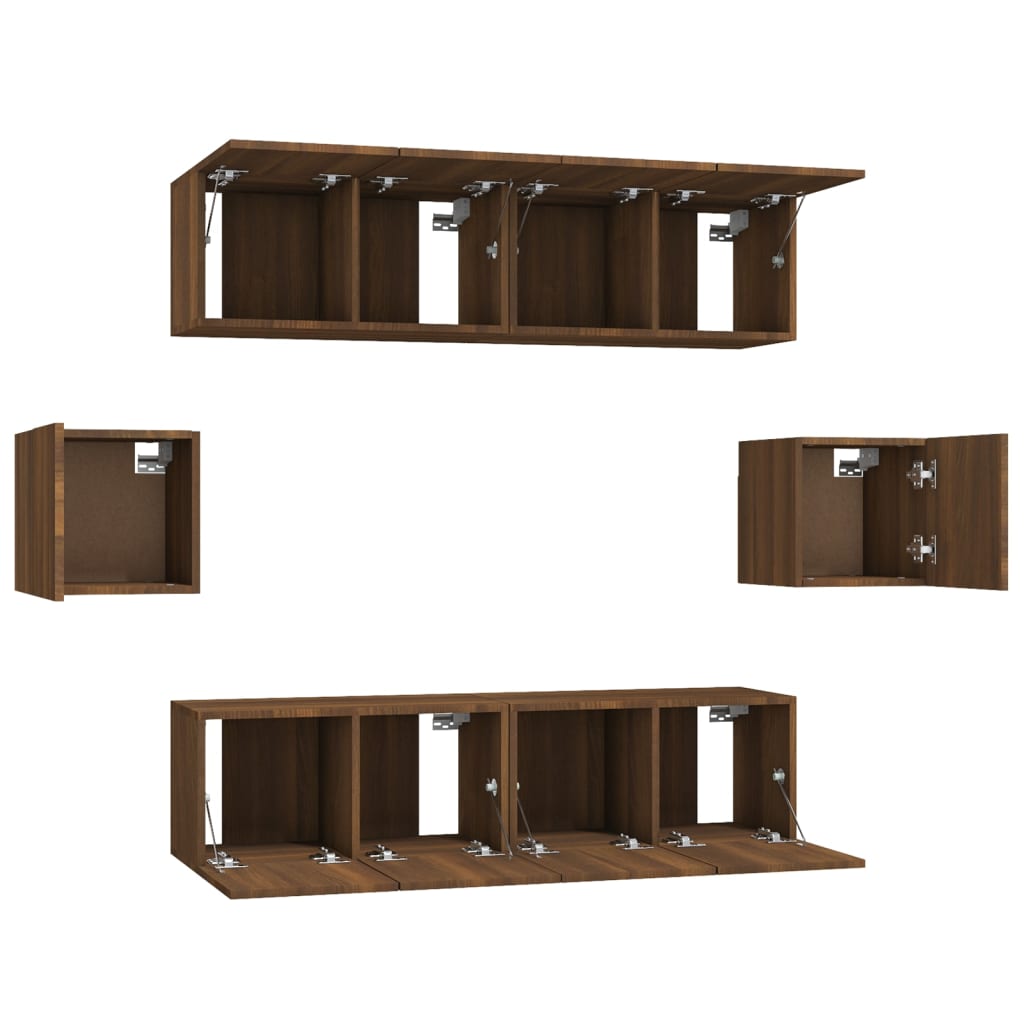 6-tlg. TV-Schrank-Set Braun Eichen-Optik Holzwerkstoff