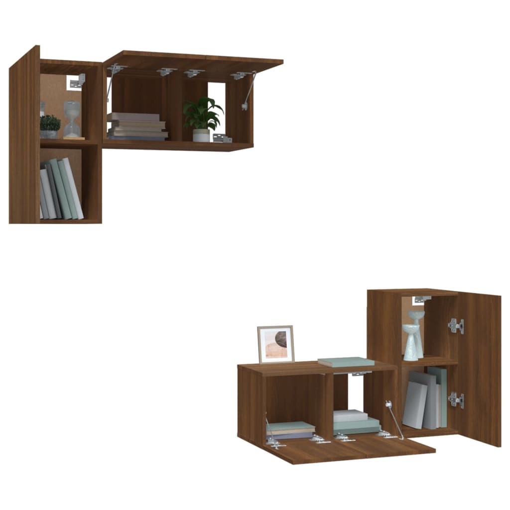 4-tlg. TV-Schrank-Set Braun Eichen-Optik Holzwerkstoff