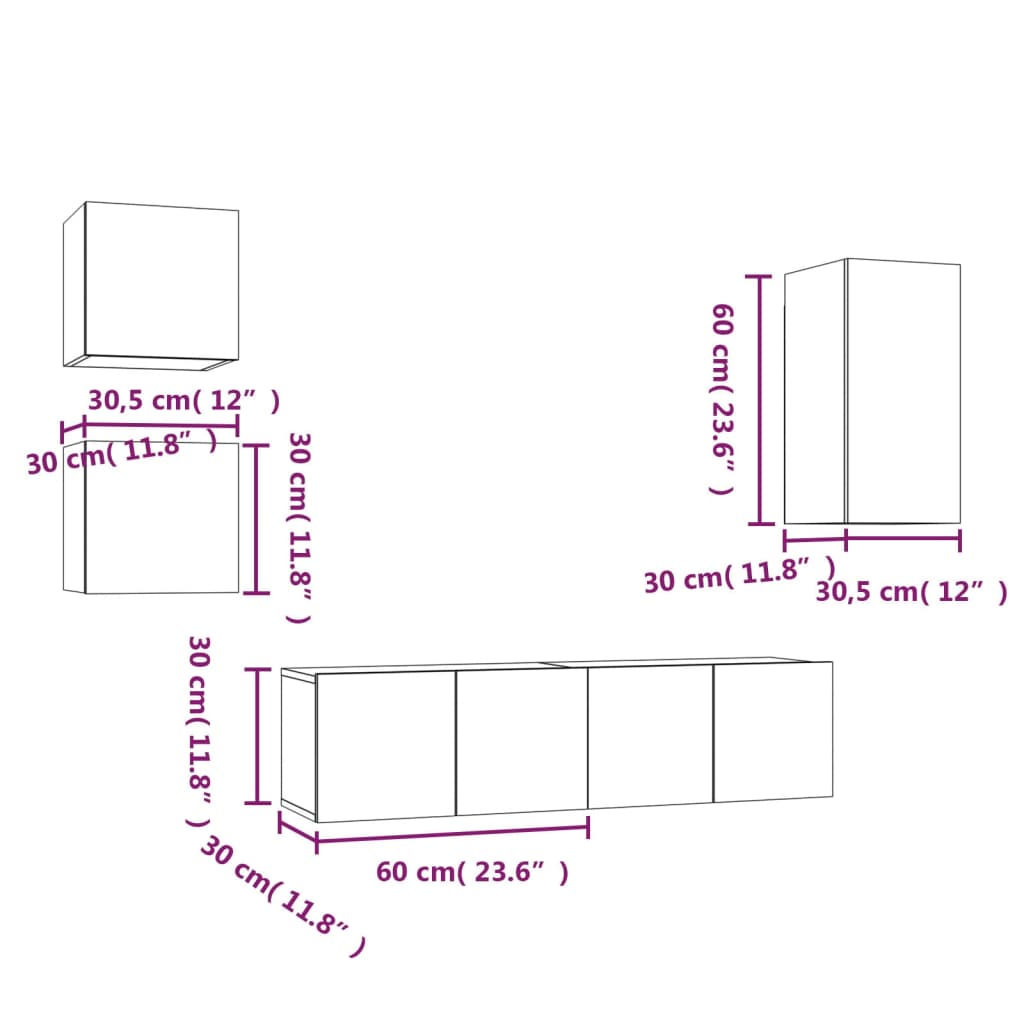5-tlg. TV-Schrank-Set Braun Eichen-Optik Holzwerkstoff