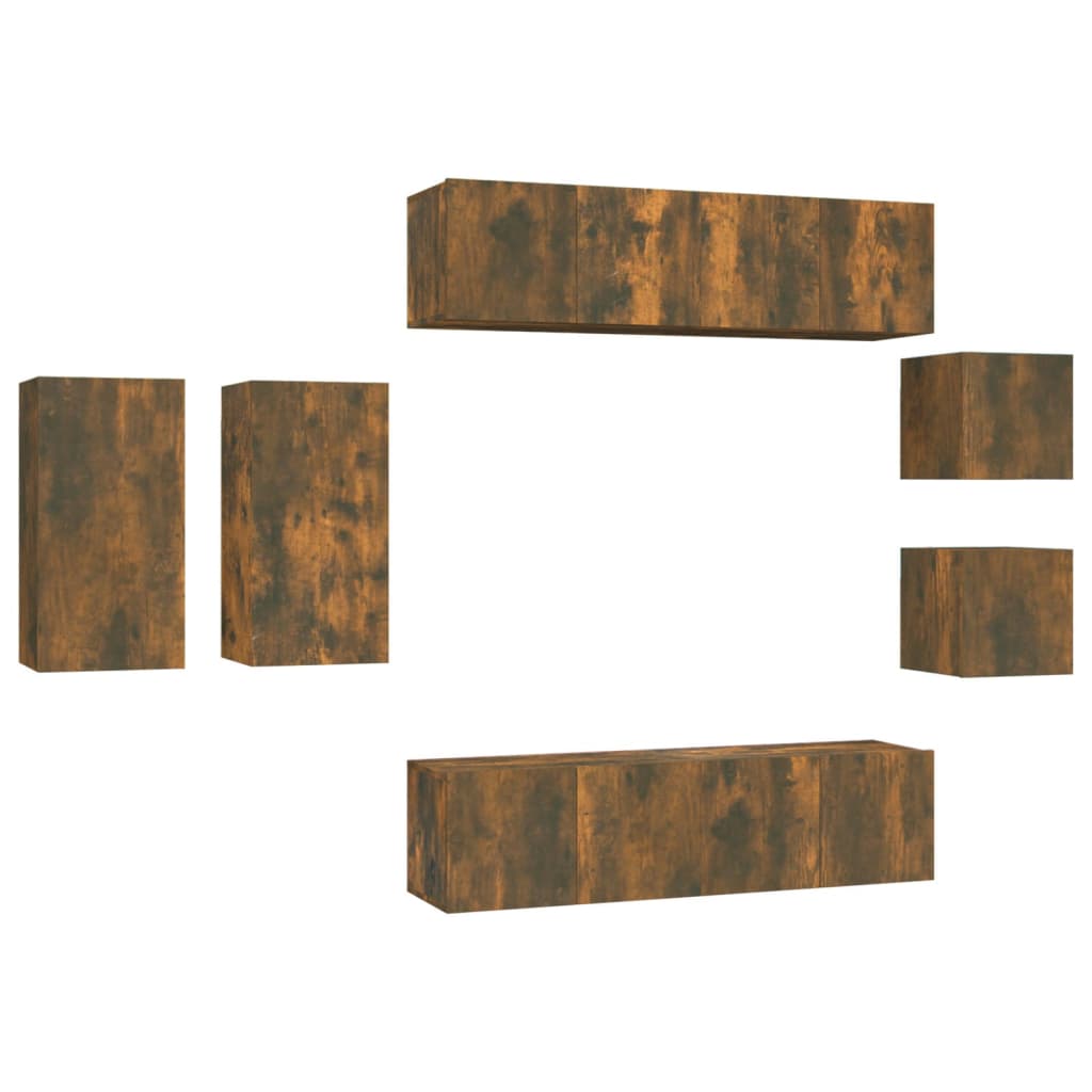 8-tlg. TV-Schrank-Set Räuchereiche Holzwerkstoff