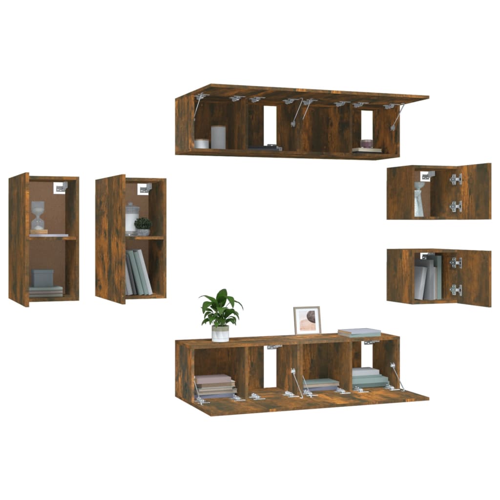 8-tlg. TV-Schrank-Set Räuchereiche Holzwerkstoff