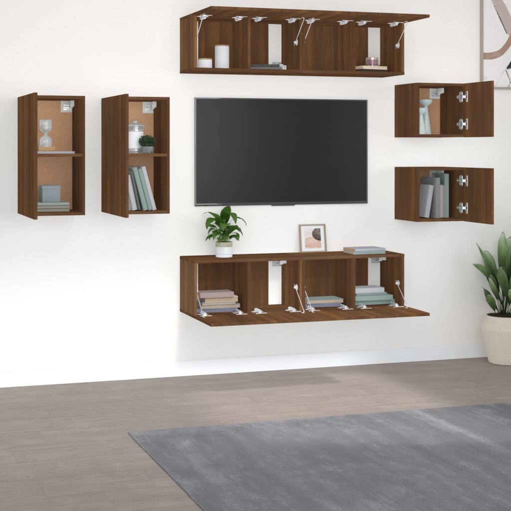 8-tlg. TV-Schrank-Set Braun Eichen-Optik Holzwerkstoff