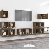 Thumbnail for 7-tlg. TV-Schrank-Set Braun Eichen-Optik Holzwerkstoff