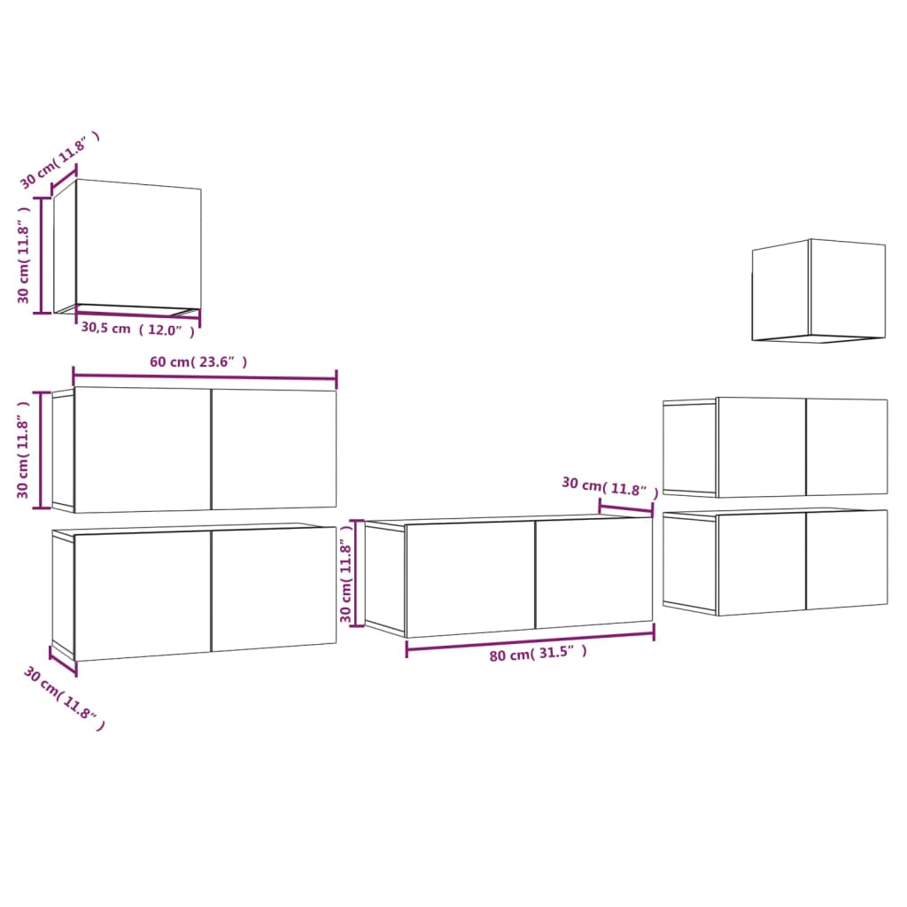7-tlg. TV-Schrank-Set Braun Eichen-Optik Holzwerkstoff
